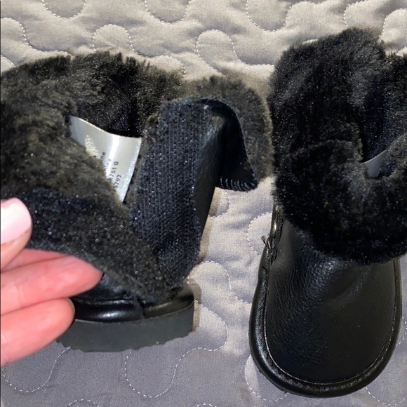 H&M Baby Faux Fur Warm Lined Leather Black Boots - Picture 7 of 10